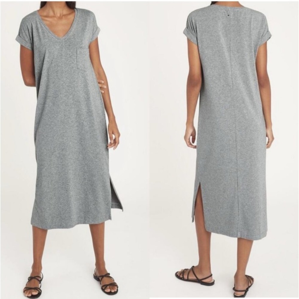 Cuyana Pima Cotton V-Neck Short Sleeve Minimalist Casual Midi Dress XS